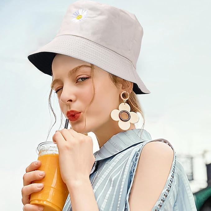 Sun Hat for Women Bucket Hat Cotton Reversible Summer Travel Beach Fishing Cap