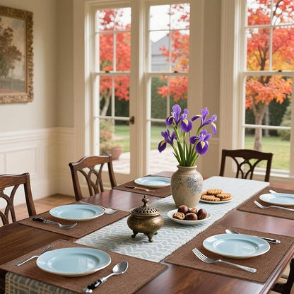 Homaxy Cloths Placemats for Dining Table Set of 6, Heat Resistant Washable Cotton Linen Blend Table Mats, Easy to Clean Place Mats for Indoor Outdoor Party Kitchen Decoration, 13" x 19", Brown