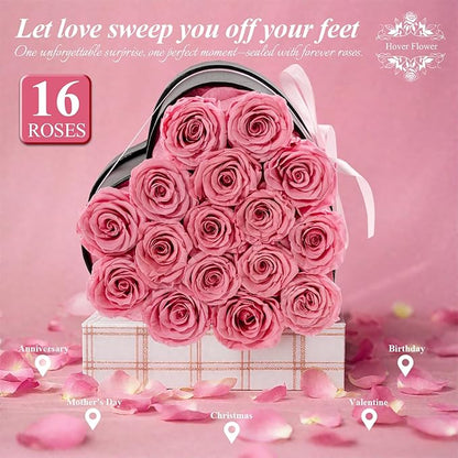 16 Forver Preserved Flowers in a Heart Box, Flowers for Her,Eternal Roses Flowers for Delivery Prime, Flowers Birthday Gifts for Women Mom Grandma Wife - Pink