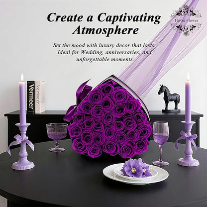 27 Forver Preserved Flowers in a Heart Box, Flowers for Her,Eternal Roses Flowers for Delivery Prime, Flowers Birthday Gifts for Women Mom Grandma Wife - Purple