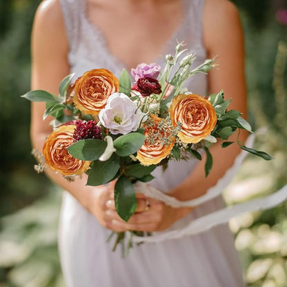IPOPU 10pcs Orange Peonies Artificial Flowers Real Touch Silk Peonies with Stems Real Look Fake Peony for Home Table Decorations Wedding Faux Flowers Arrangements