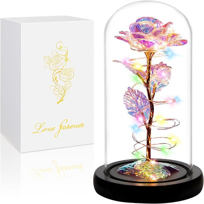 Childom Christmas Rose Gifts for Women,Birthday Gifts for Women Mom Christmas,Flowers for Delivery Prime,Colorful Light Up Rose in A Glass Dome,Anniversary Flowers Gift for Her Grandma Valentines Day