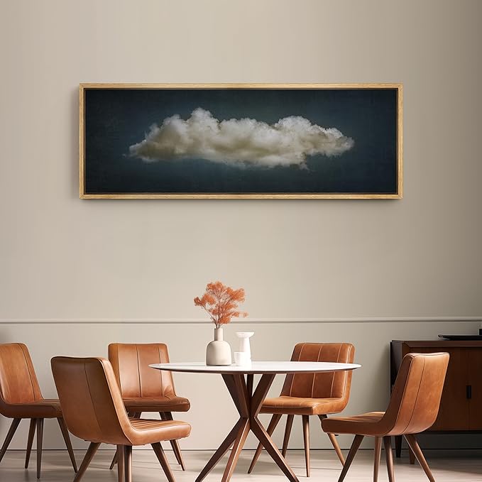 SIGNFORD Large Framed Canvas Print Wall Art Single Fluffy Cloud on Dark Sky Minimalist Atmospheric Illustrations Modern Art Relax/Calm Warm for Living Room, Bedroom, Office - 60"x20"