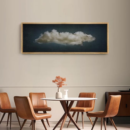 SIGNFORD Large Framed Canvas Print Wall Art Single Fluffy Cloud on Dark Sky Minimalist Atmospheric Illustrations Modern Art Relax/Calm Warm for Living Room, Bedroom, Office - 60"x20"