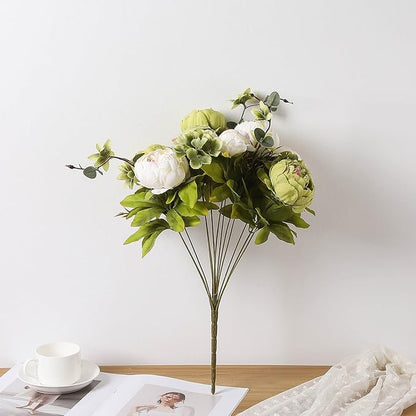 Duovlo Fake Flowers Vintage Artificial Peony Silk Flowers Wedding Home Decoration,Pack of 1 (New Green)