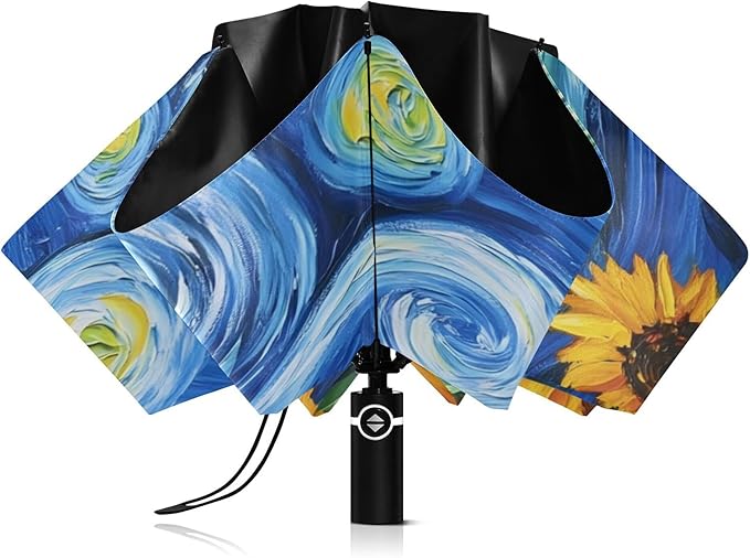 Automatic Folding Umbrella Windproof Strong, UV Protection Compact Floral Hydrangea Hummingbird Sun Rain Sun Rain Travel Umbrellas for Women Men