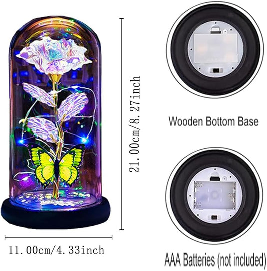 Christmas Rose for Women Mom Wife Her,Womens Gifts for Christmas,Light Up Rose Flower Gifts for Women,Glass Butterfly Gifts for Sister, Birthday Gifts for Mom Gold