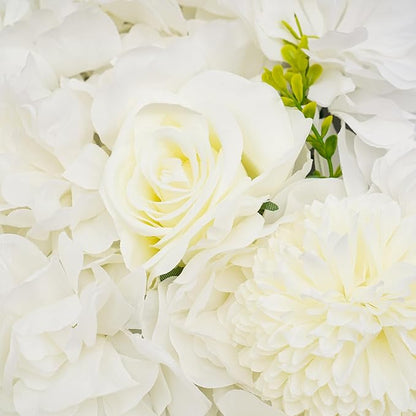 15"x 15" Artificial Flower Wall Panels, Silk Flower Panels for Outdoor Garden Backyard Fence Privacy Screen and Indoor Wall Decor (12 Pcs White, Style 2)