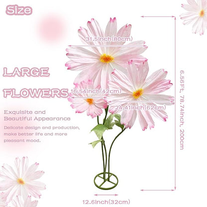 Giant Flowers for Decoration with Stand, Large Artificial Flower Decoration with Standing Base, Big Fake Flower Daisies Bouquet 6.1Ft Wedding Birthday Party Decor Ideal for Home and Event Decor(Pink)