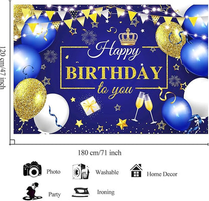 YinQin 180x120 cm Royal Navy Gold Happy Birthday Party Photography Backgrounds Backdrops Cloth 71x47 inch Glitter Navy Blue Golden Happy Birthday Sign Banners Decorations Supplies for Women Men