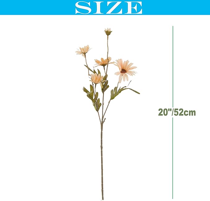 12pcs Gerbera Daisy Artificial Flowers 20 Inch Long Stem Artificial Daisy Mums for Home Décor Centerpiece Wedding Bridal Bouquet DIY(Light Champagne)