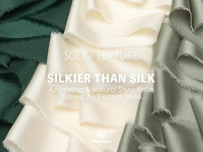 Vitalizart Green & White Silk Satin Ribbon 1 Inch x 15 Yard Wooden Spool Handmade Frayed Ribbon for Gift Wrapping Baby Shower Wedding Bridal Bouquets Holiday Decor Dark Dusty Cream