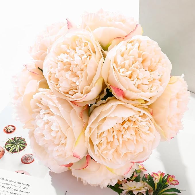 ucky 10 Packs Peonies Artificial Flowers Artificial Peonies Fake Peonies Artificial Flowers Peonies Bouquet for Centerpiece Table Wedding Party Home Decor (Cream White)