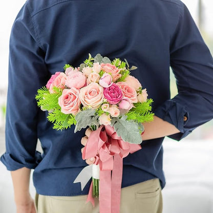 LIUYAXI Rose Gold Satin Ribbon, Double Faced 1/2" X Continuous 25 Yards Ribbons Perfect for Gift Wrapping Bows Bouquet Wedding Craft and More