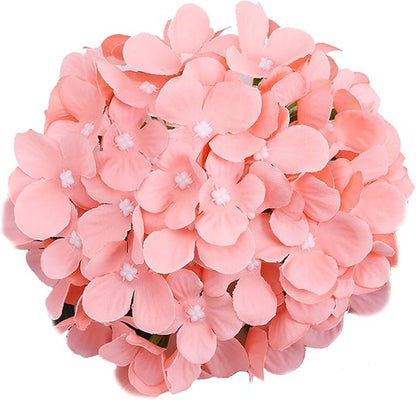 10PCS Silk Hydrangea Heads with Stems Artificial Flowers for Wedding Party Home Decor (Pink 3#)