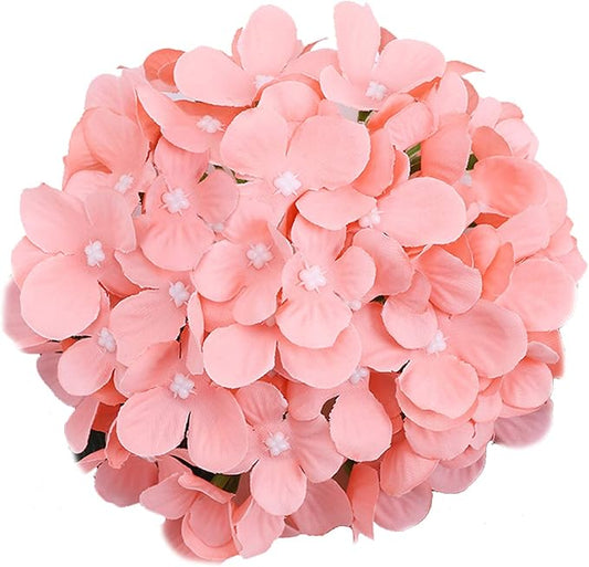 10PCS Silk Hydrangea Heads with Stems Artificial Flowers for Wedding Party Home Decor (Pink 3#)