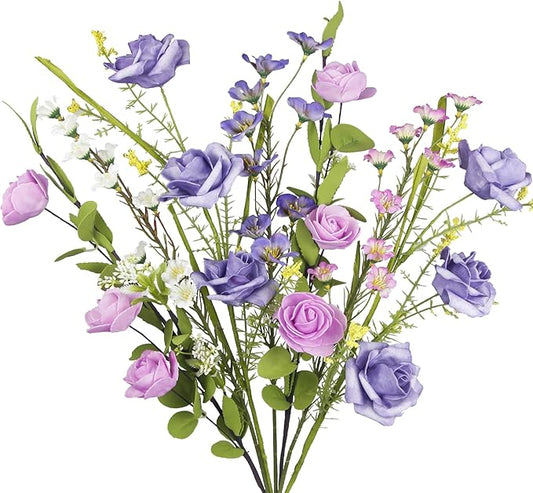CISDUEO 7 Pcs Wildflowers Artificial Flowers Roses and Lily of The Valley Faux Wildflowers Summer Fake Flowers Spring Bunches Silk Floral Arrangement Wedding Party Decoration Table Centerpieces Home