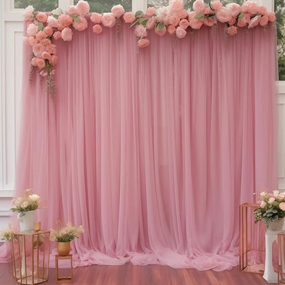 20x10 Dusty Rose Tulle Backdrop Curtains for Parties, Sheer Backdrop Curtain Wedding Photo Background Drapes for Baby Shower Photography Birthday Party