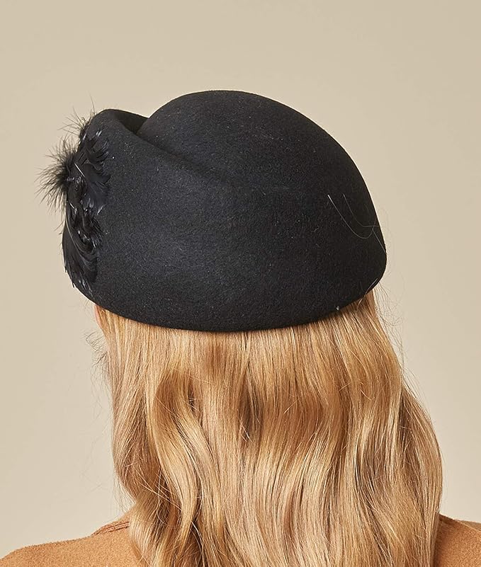 ORIDOOR Women Vintage 100% Wool Felt Flowers Bucket Cloche Bowler Hat Church Wedding Beret Hat
