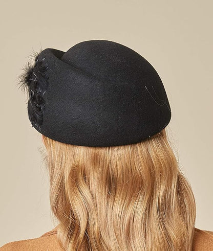 ORIDOOR Women Vintage 100% Wool Felt Flowers Bucket Cloche Bowler Hat Church Wedding Beret Hat