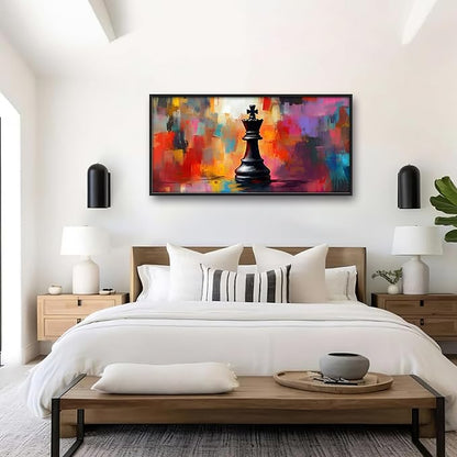 King Chess Large Wall Art Framed Colorful Wall Decor for Living Room Chess Pictures Oversized Canvas Print Painting Modern Extra Large Framed Artwork for Bedroom Office Home Decor 60"x30"