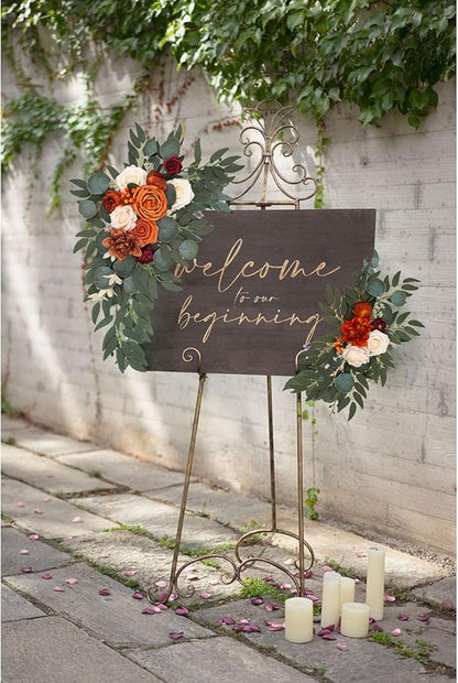 Orange Faux Flower Swag Set of 2, Artificial Flowers Swags for Wedding Arch, Wedding Welcome Signs, Welcome Reception Ceremony Signs Decorations