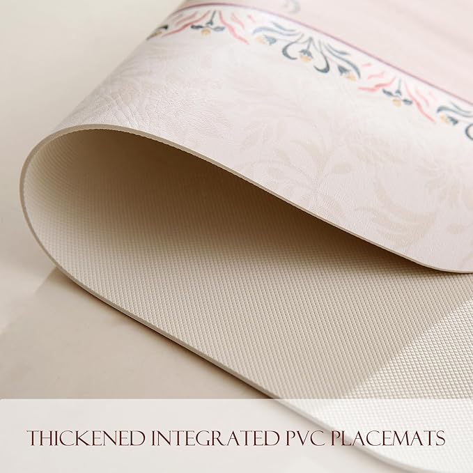 ISAENNE Floral Placemats Set of 6,Brown Rectangular PVC Placemats, Waterproof and Heat-Resistant British Style.Decoration for Kitchen, Dining, Parties, Holiday,12"*17"