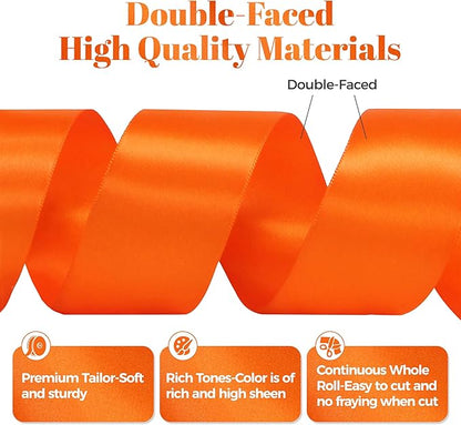 Double Faced Orange Satin Ribbon, 1-1/2 Inch X 25 Yards Polyester Ribbon for Gift Package Wrapping, Crafts, Bow Making, Sewing, Flower Bouquet, Wedding Party Decor