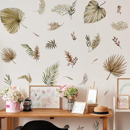 Large Boho Palm Leaves Wall Decals Fall Leaf Wall Stickers for Living Room Bedroom TV Background Wall Decor