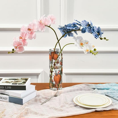 Flower Vase Clear Plastic Cylinder Vases Decor for Centerpieces Home Storage Office Weddings Pumpkin Butterfly Berry 11.8 x 3.9 in