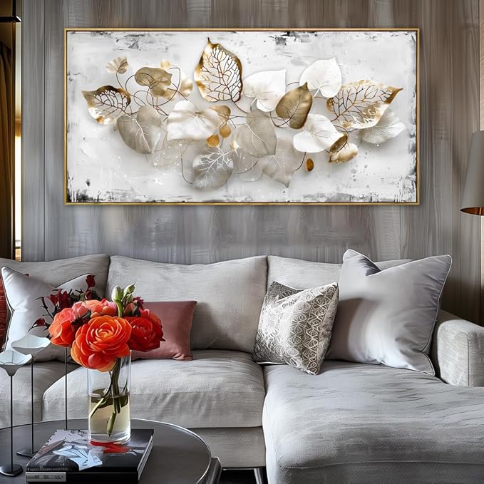 Wall Art Leaf Modern Botanical Artwork Canvas Painting for Living Room Bedroom Dining Room Home Office Decor 24"x48" with Framed