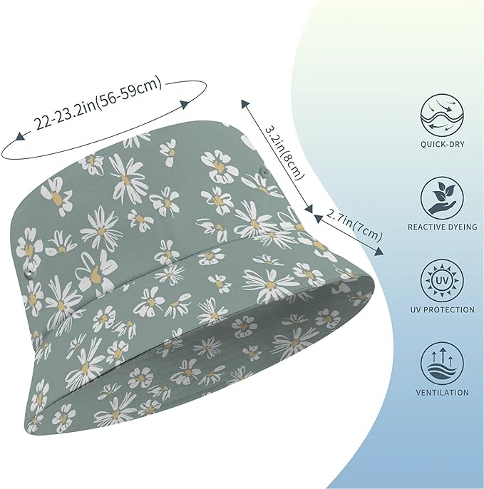 Wildflowers Floral Bucket Hat for Men Women, Summer Vacation Outdoor Travel Reversible Double Side Beach Caps Fisherman Hat