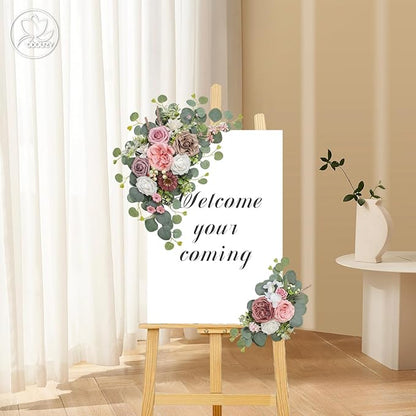 Artificial Wedding Arch Flowers for Wedding Sign,Set of 2 for Wedding Welcome Ceremony Sign,Faux Floral Swags,Wedding, Banquet and Reception Backdrop Floral Decoration (Coffee Pink)