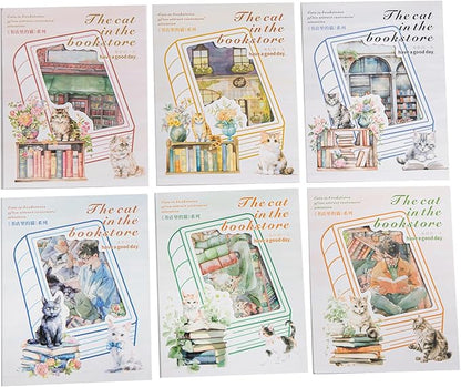 TIAMECH Cat in Bookstore PET Stickers - 90 Pcs Accompanying Read Corner & Book House Design, Waterproof Sticker for Journaling & Scrapbooking, Junk Journal Supplies, Ephemera & DIY Crafts