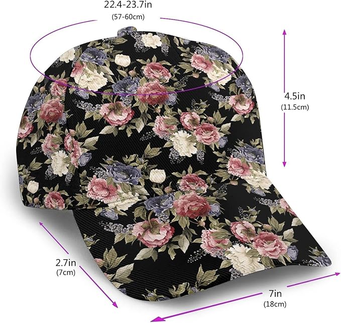 Floral Baseball Cap for Women Fashionable Adjustable Dad Hat Low Profile Running Hat for Summer Sporting Working Hiking
