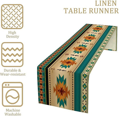 Aztec Southwest Table Runner, Ethnic Style Design Geometric Triditional Kitchen Table Runners Table Setting Decor for Garden Farmhouse Wedding Party Holiday Dinner Home, 13x120 Inch