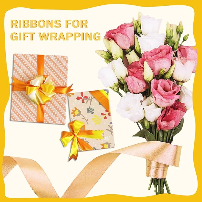 150 Yards Orange Satin Ribbon 1-1/2 Inch 6 Rolls Assortment Ribbons for Crafts Gift Wrapping Flower Bouquet Wedding Invitations Birthday Party Festival Decoration Hair Bows