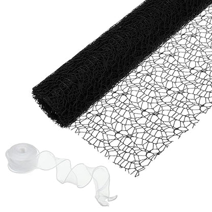 PATIKIL Flower Wrapping Mesh Paper, 15ft Floral Bouquet Craft Packaging Hollow Net Yarn with Ribbon for Flowers Gift Packaging, Black