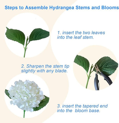 6PCS Premium White Hydrangea Artificial Flowers Bouquets, Ivory Silk Hydrangea Flowers Heads with Stems, Fake Hydrangeas Flowers Arrangement, Faux Hydrangea Decor for Home Wedding Party Baby Shower
