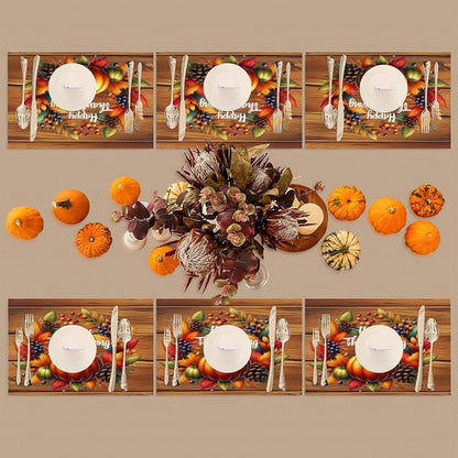Thanksgiving Pumpkin Holiday Rainbow Placemats Set of 1 PVC Vinyl Non Slip Table Mats Heat Resistant Place Mats Washable Wipeable Dining Table Mat for Kitchen Party Indoor Outdoor Decorative Gift