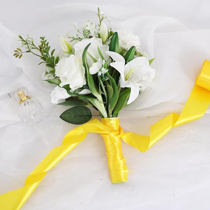 TONIFUL 2 In x 25 Yds Wide Light Yellow Satin Ribbon Solid Fabric Ribbons Roll for Crafts Chair Sash Valentine's Day Gift Wrapping Invitation Cards Floral Hair Bows Sewing Party Wedding Car Decoration