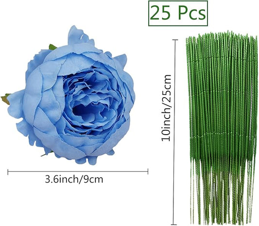 FagusHome 25 Pcs Silk Peony Artificial Flower Heads 4 inch Fake Peony Flowers Heads with Stems Artificial Peony Flower Heads in Bulk Wholesale for Wedding Home Decor (Light Blue)