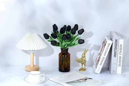 SITUMEIZI 15pcs Black Tulips Fake Artificial Flowers Real Touch 14" Silk Flower for Home Decor Easter Spring Wedding Bouquet Decorations Mother's Gift Day Floral Arrangements