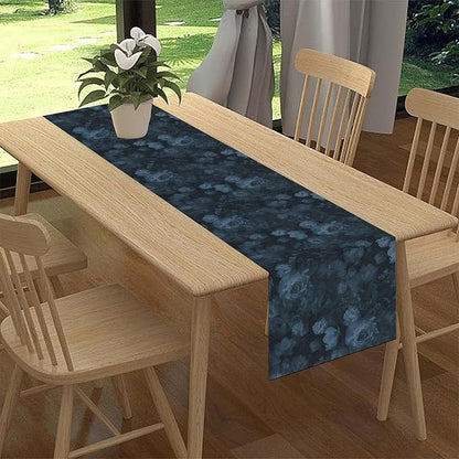 Gothic Floral Table Runner, Retro Dark Blue Flower Garden Witchy Rose Print Coffee Table Center Decor for Home Kitchen Dining Patio Holiday Party Indoor Outdoor Table Decorations 13x36 inches