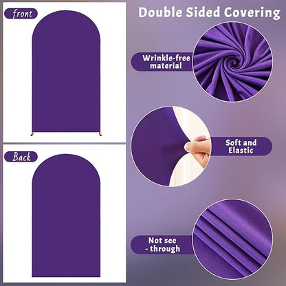 6.6FT Purple Arch Backdrop Cover - Polyester Fitted Wedding Arch Stand Covers Round Top Chiara Arch Backdrop Cover for Birthday Party Banquet Photo Background Decoration