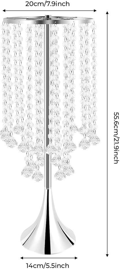 10 Pack 21.9"/55.6cm Tall Crystal Beaded Flower Stands, Metal Wedding Centerpiece Vases for Table/Aisle Decor - Reusable Event Centerpieces for Home, Party, Hotel (Silver)