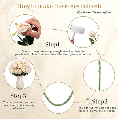 Hotop 40 Pcs Rose Artificial Flowers Bulk with Long Stem,Realistic Silk Fake Roses Bouquet for Home Wedding Centerpieces Party Table Decoration Valentines Gifts(Cream)