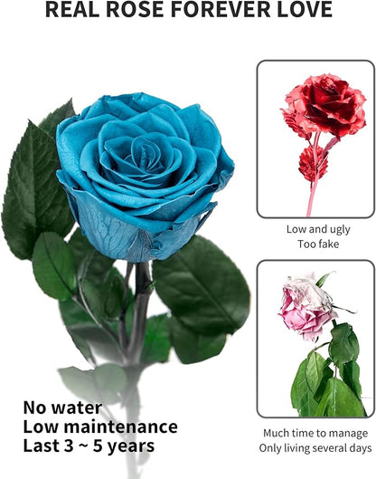 Loyal Blue Flowers for Delivery Prime, Preserved Blue Roses Flower Gifts for Women, Real Roses Single Rose Gifts for Her, Mom Birthday Gifts from Daughter, Valentines Flowers