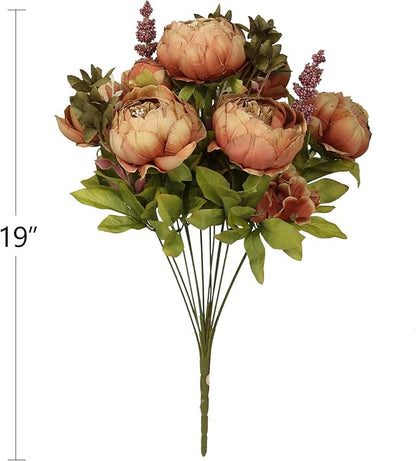 Flojery Silk Peony Bouquet Vintage Artificial Peonies Flower for Home Wedding Party Decor (1pcs, Coffee)