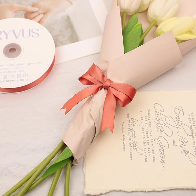 Copper Satin Ribbon, Double Faced 5/8 Inch X 50 Yards Copper Ribbon, Premium Satin Ribbon for Gift Wrapping, Crafts, Hair Bow Making, Sewing, Flower Bouquet, Wedding Party Decor